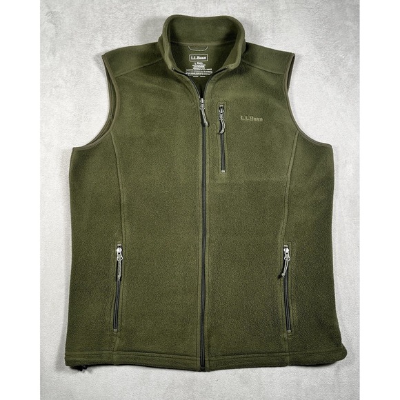 LL Bean Vest Mens L -Tall Green Full Zip Polartec Fleece Zipped Pockets-EUC - Picture 2 of 9